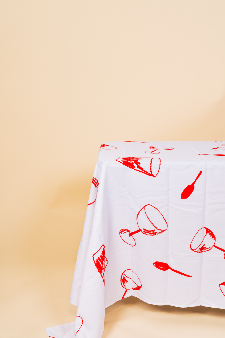 Red Hand Drawn Tablecloth