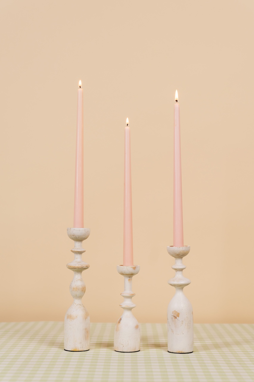 Rustic Whitewash Wood Candlestick Holder Set