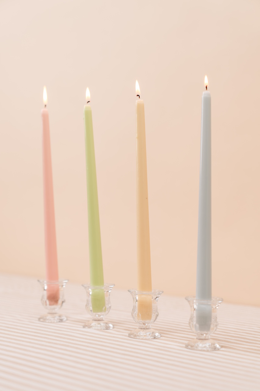 Small Crystal Glass Candlestick Holder Set