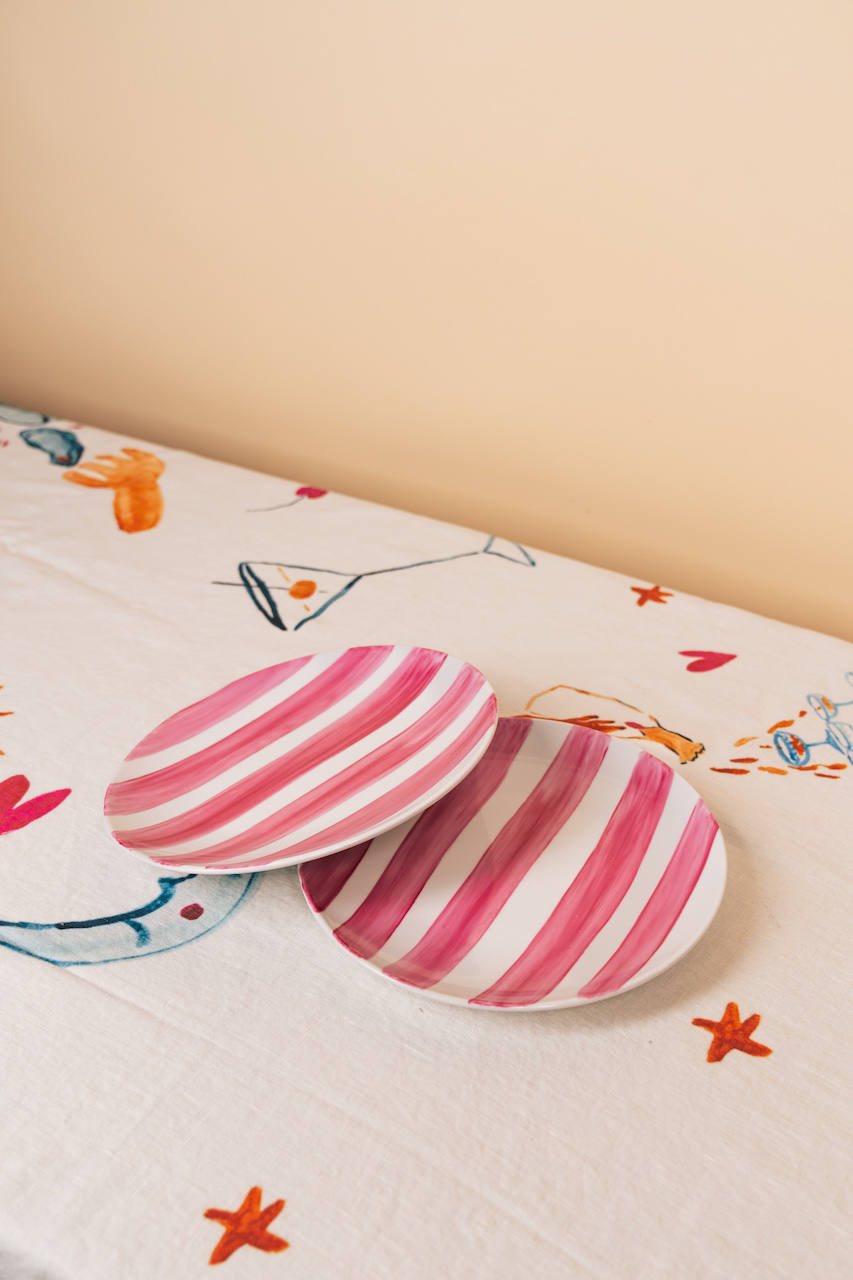 Stripes Bold Pink Hand Painted Flat Plate
