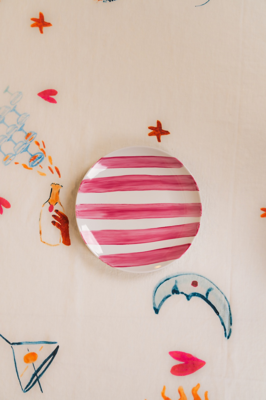 Stripes Bold Pink Hand Painted Flat Plate