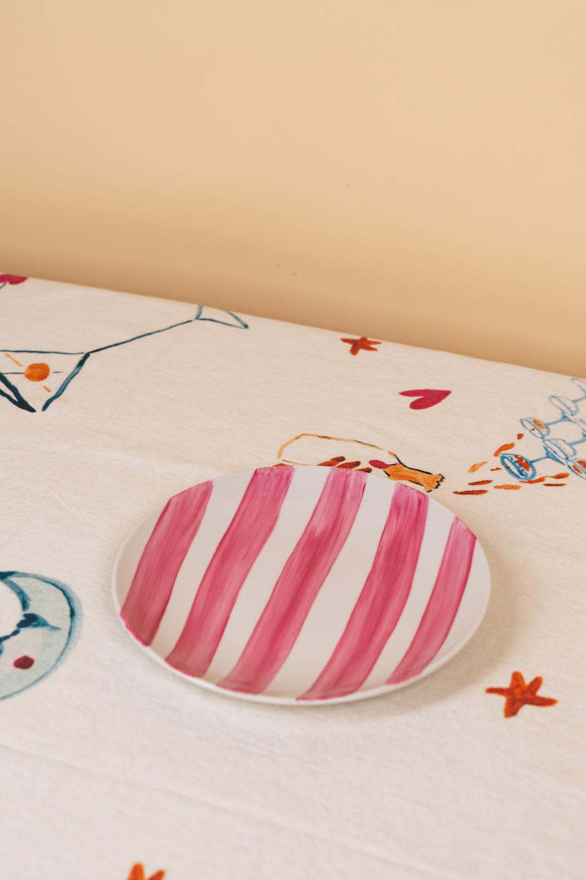 Stripes Bold Pink Hand Painted Flat Plate