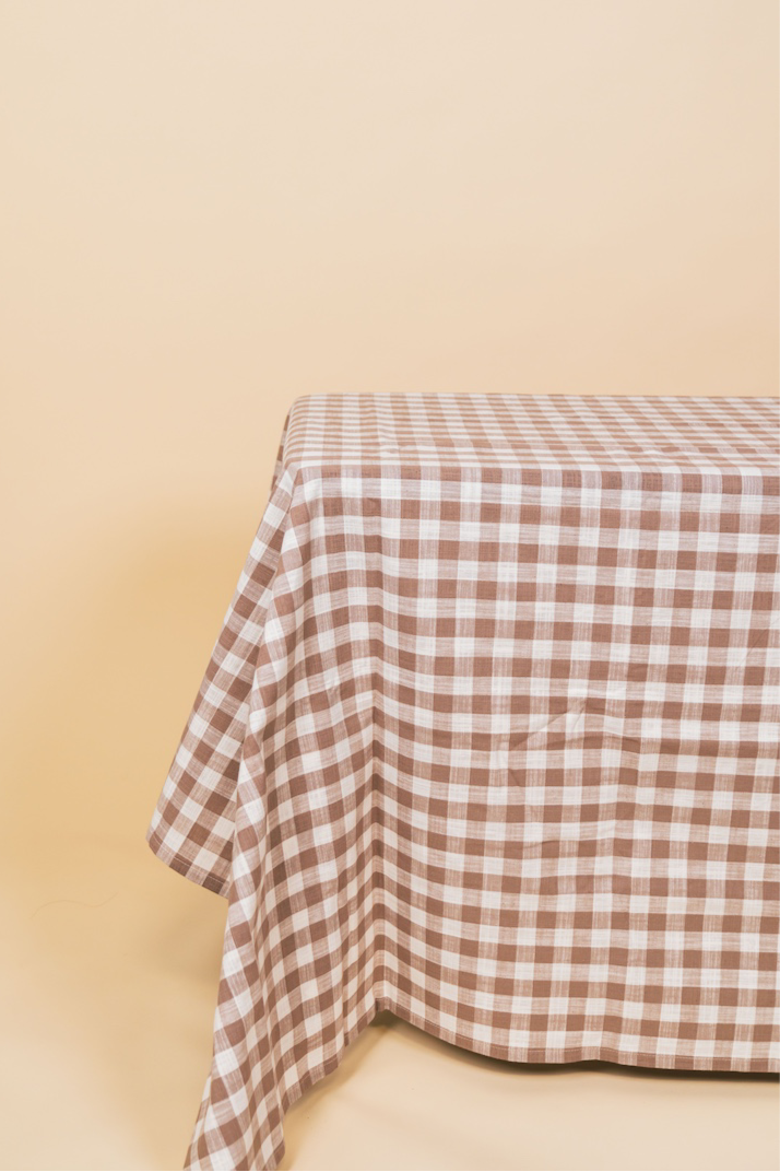 Taupe Cotton Gingham Tablecloth