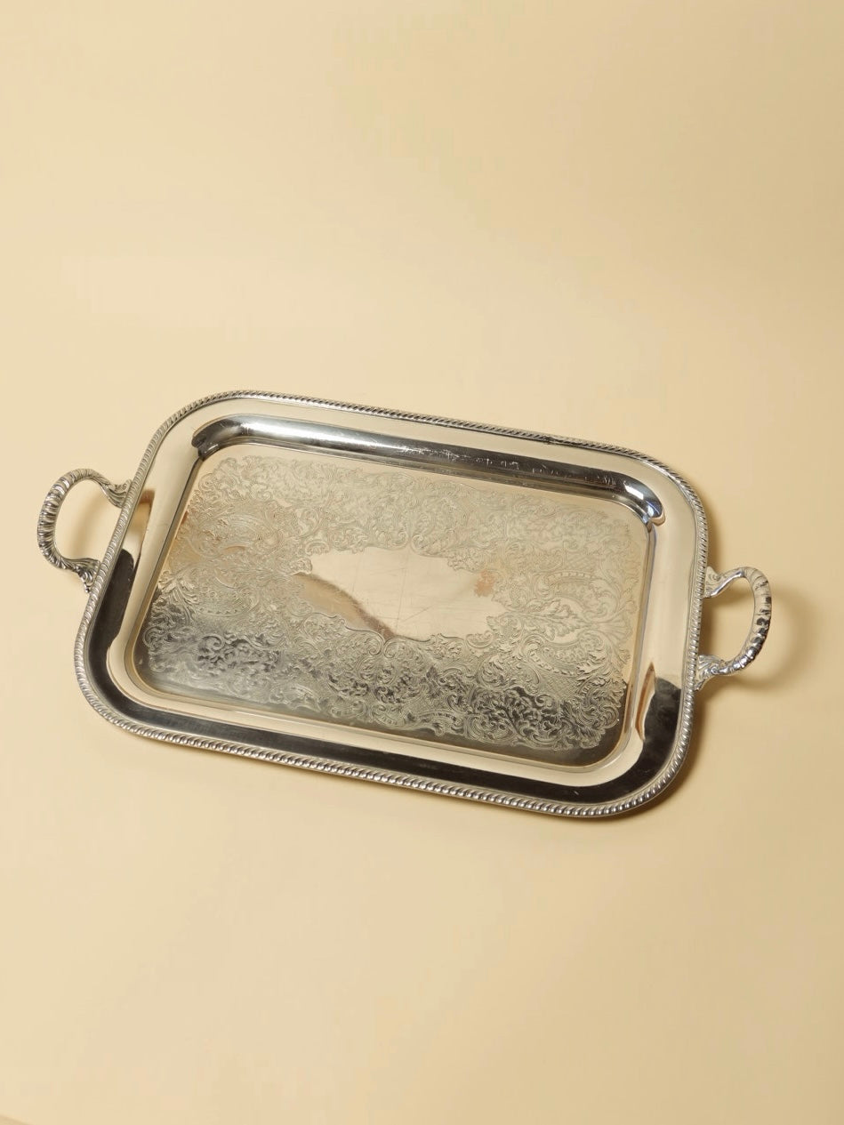 Vintage Engraved Platter w Handles