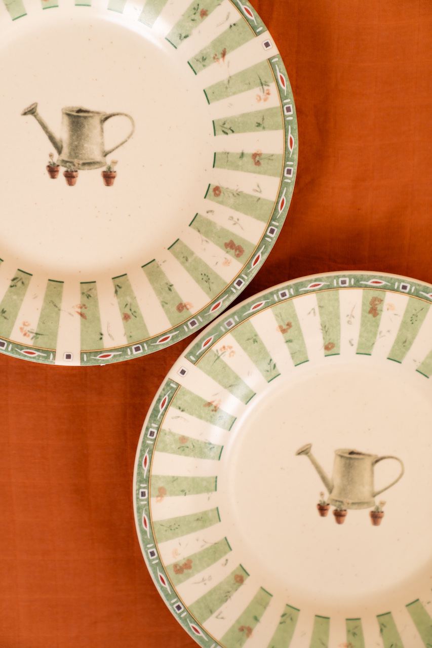 Vintage Watering Can Salad Plate Set