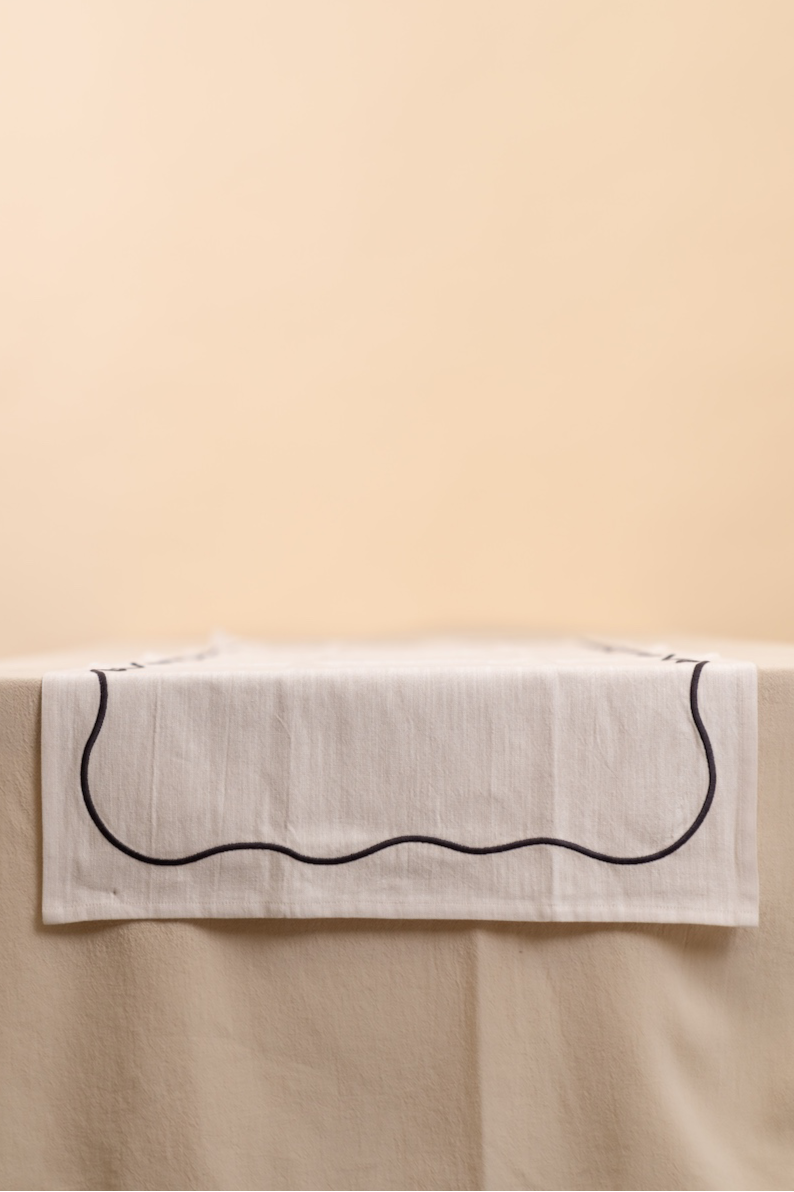 White & Black Wavy Cotton Table Runner