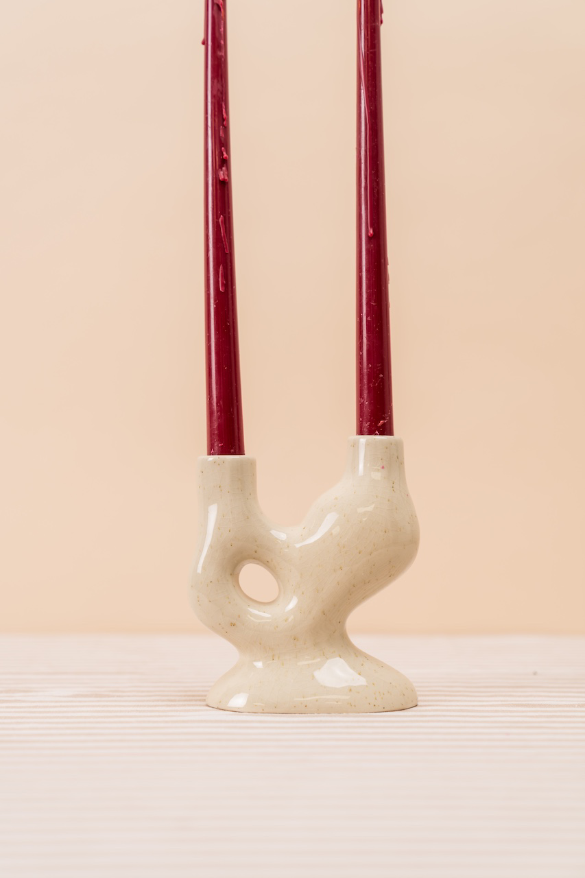 White Ceramic 2-arm Candelabra