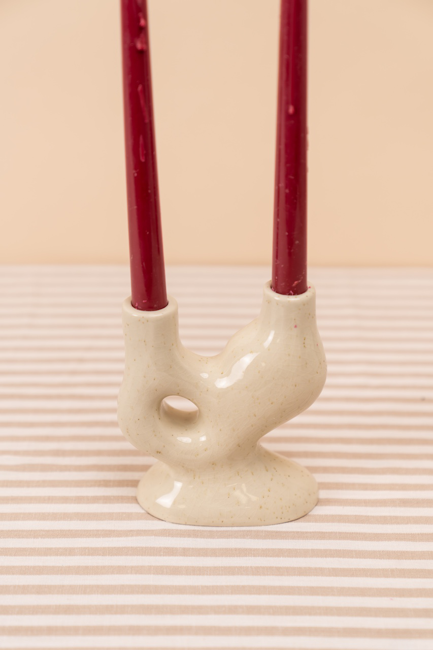 White Ceramic 2-arm Candelabra