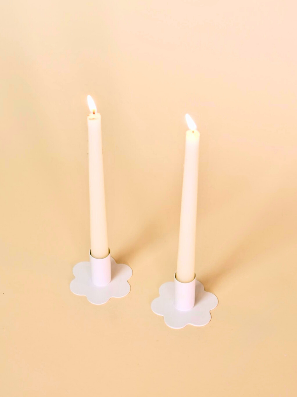 White Metal Flower Candlestick Holder Set
