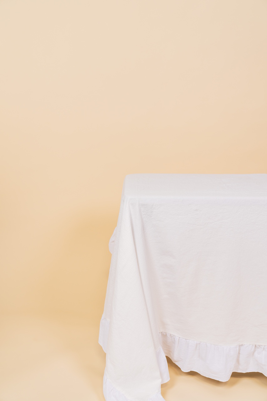 White Ruffle Cotton Tablecloth