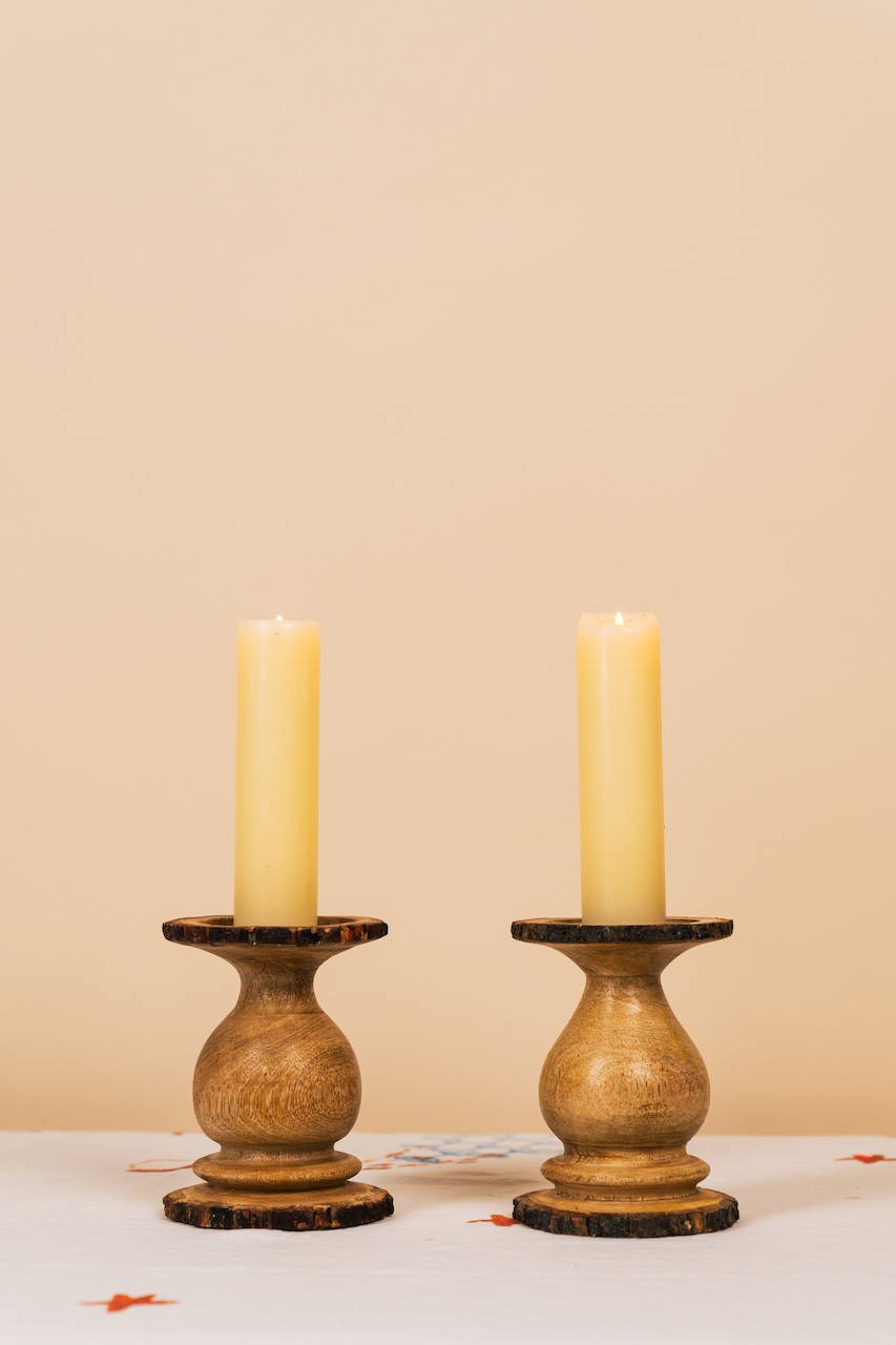 Wood with Bark Edge Pillar Candle Holder