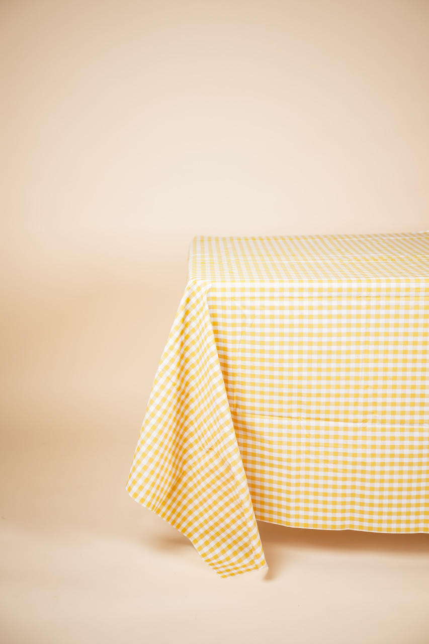 Yellow Gingham Vinyl Tablecloth
