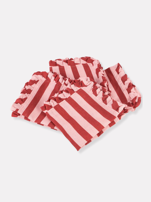 Red & Pink Stripe Ruffle Napkin Set