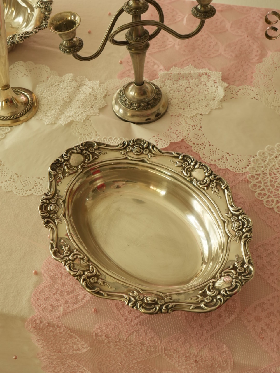Vintage Silver Embellished Oval Dish