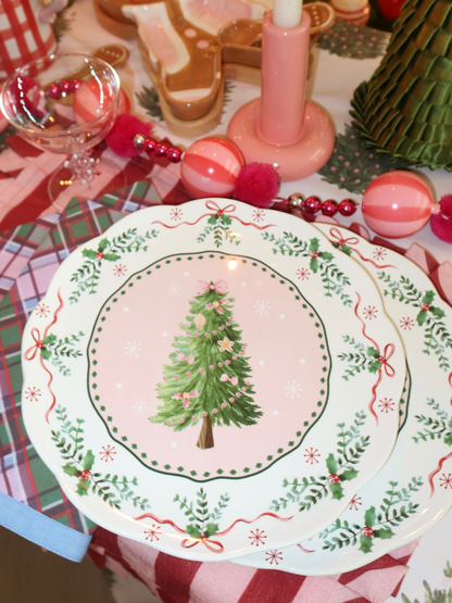Pink Christmas Tree Dinner Plate Set