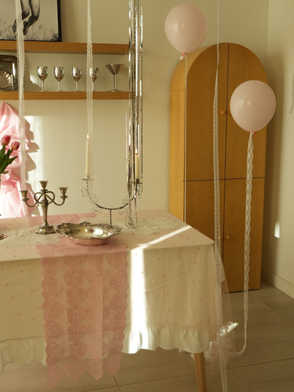 Pink Heart Lace Table Runner