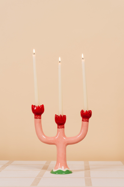 3-Leg Pink Candlestick Holder