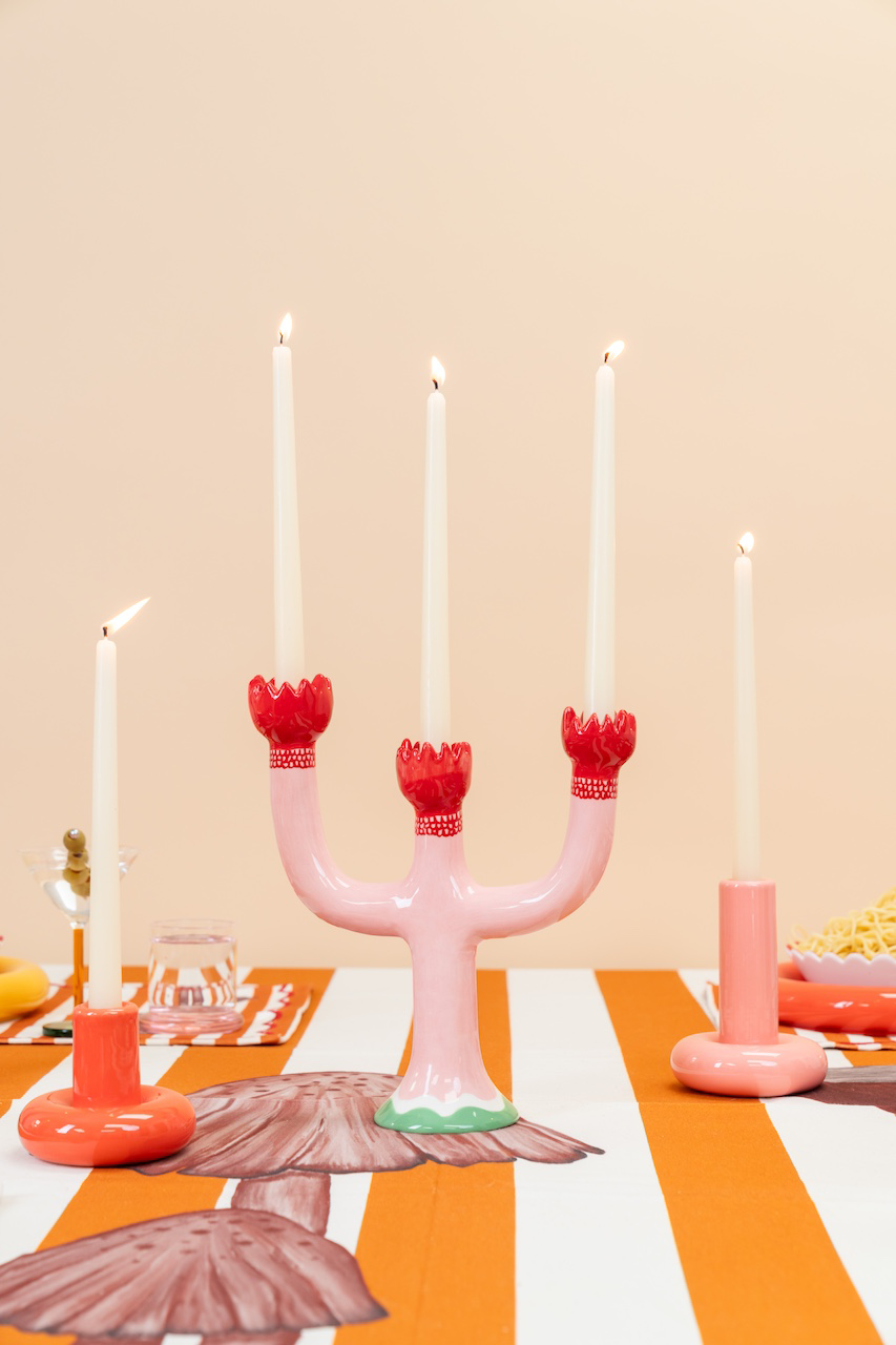 3-Leg Pink Candlestick Holder