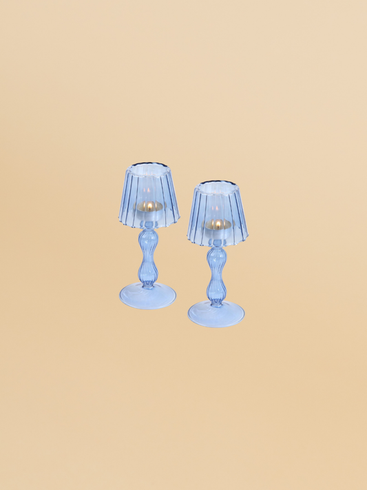 Blue Glass Votive Lamp Candle Holder Set