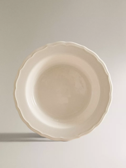 Earthenware Soup Plate Set with Raised-Design Edge