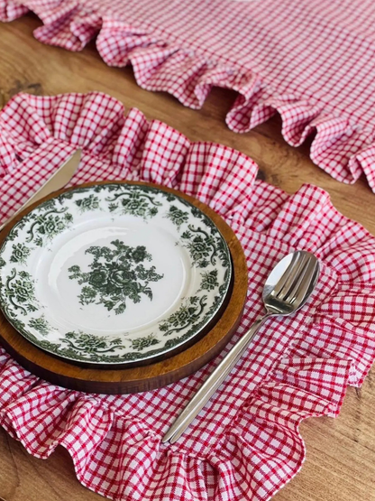 Red Gingham Ruffle Placemat Set