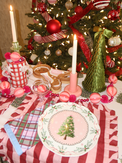 Pink Christmas Tree Dinner Plate Set