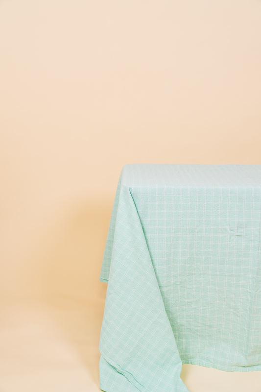 Aqua Plaid Cotton Tablecloth
