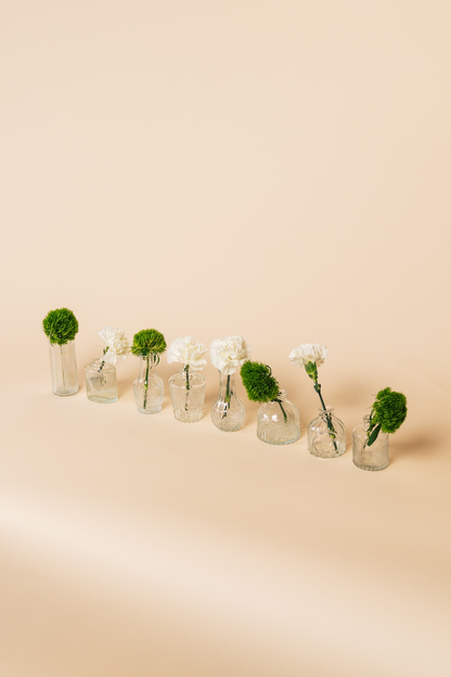 Assorted Etched Glass Bud Vase Set of 8