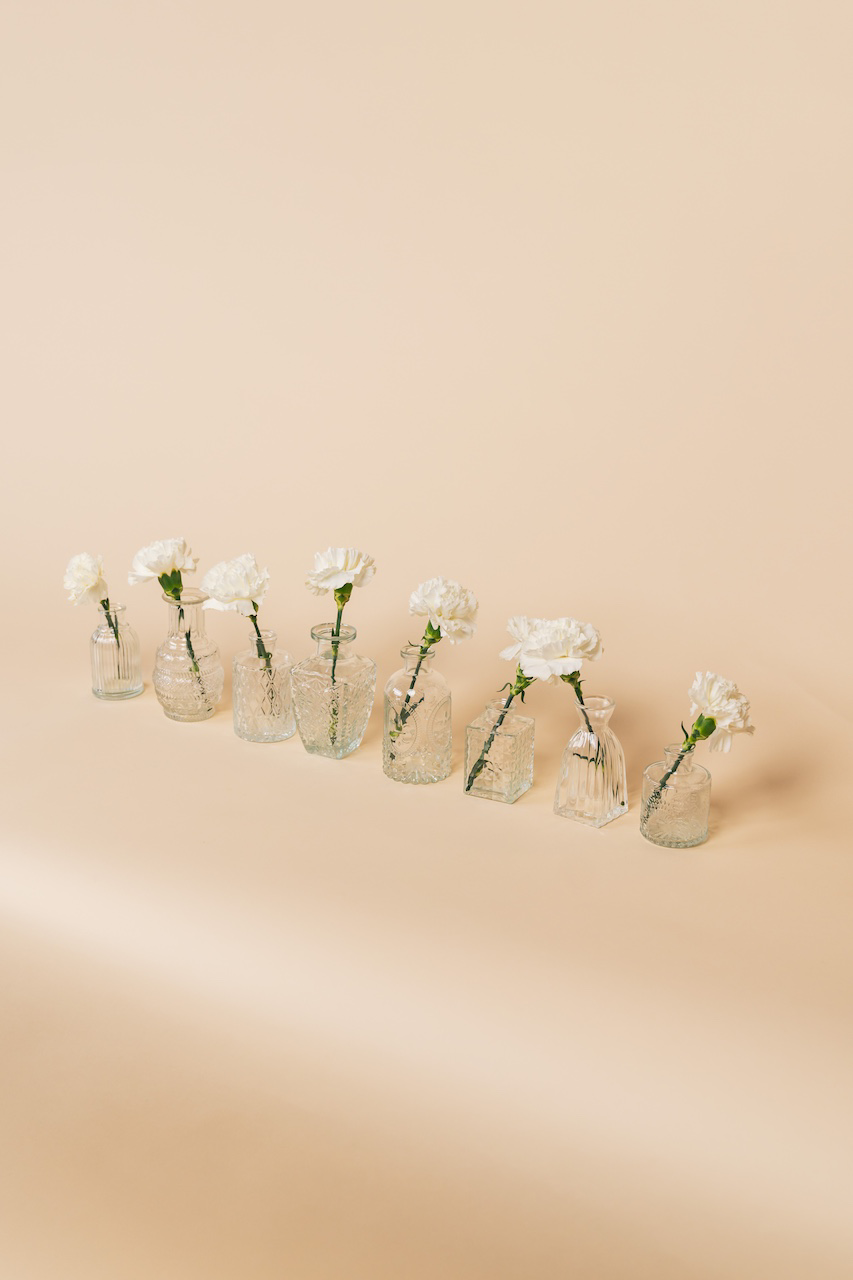 Assorted Etched Glass Bud Vase Set of 8