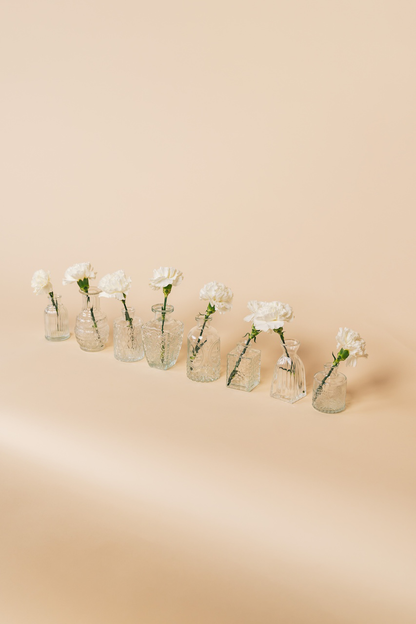 Assorted Etched Glass Bud Vase Set of 8