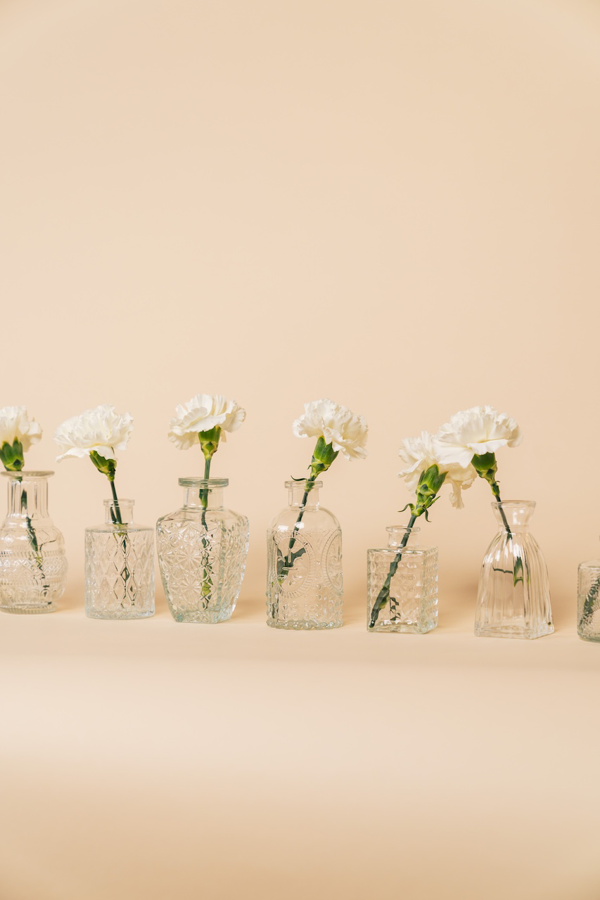 Assorted Etched Glass Bud Vase Set of 8