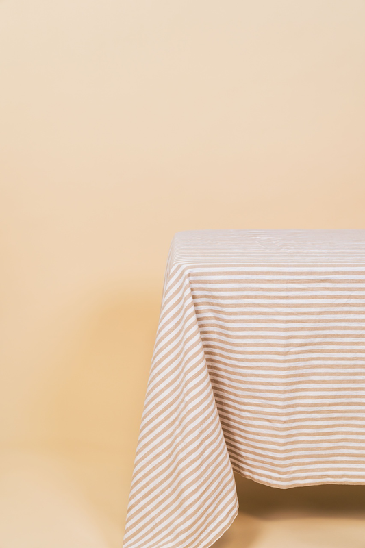 Beige Striped Cotton Tablecloth