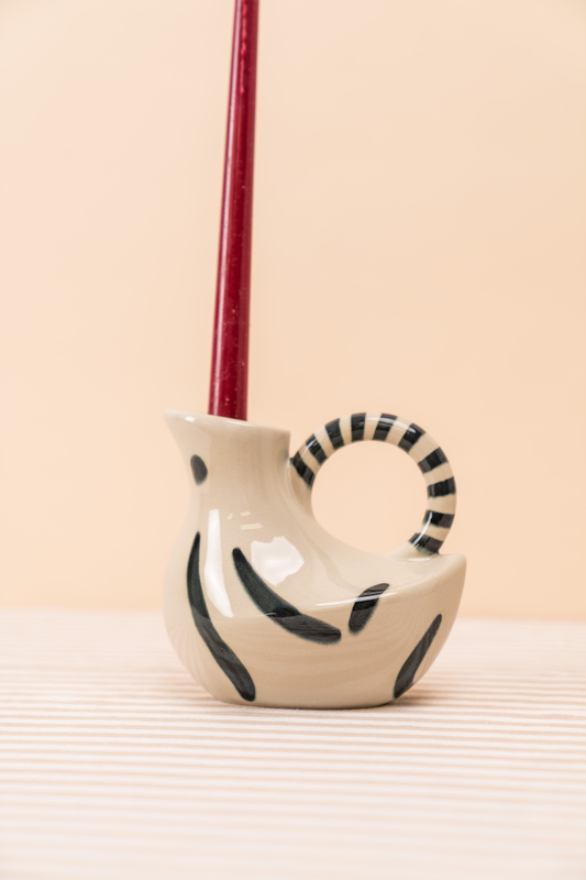 Bird-Shaped Stoneware Candlestick Holder