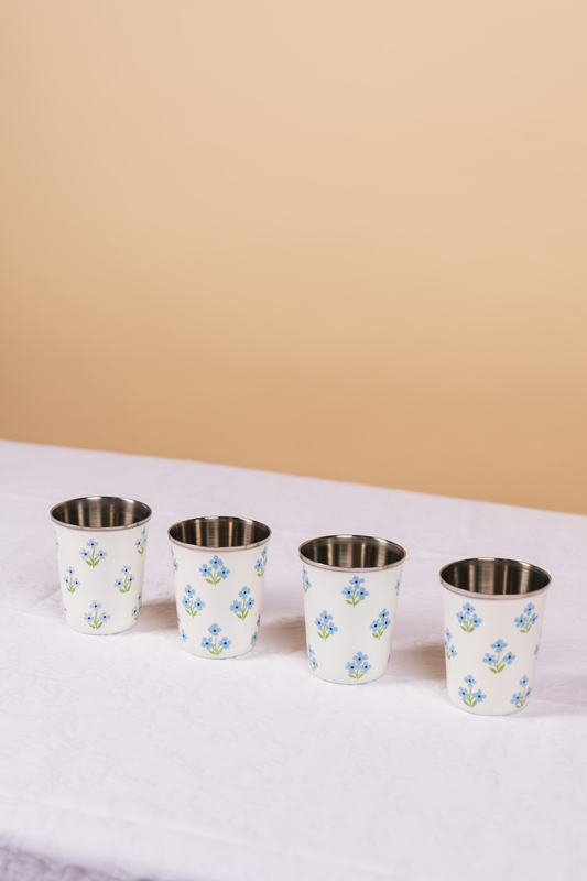 Blue Floral Short Enamelware Tumbler