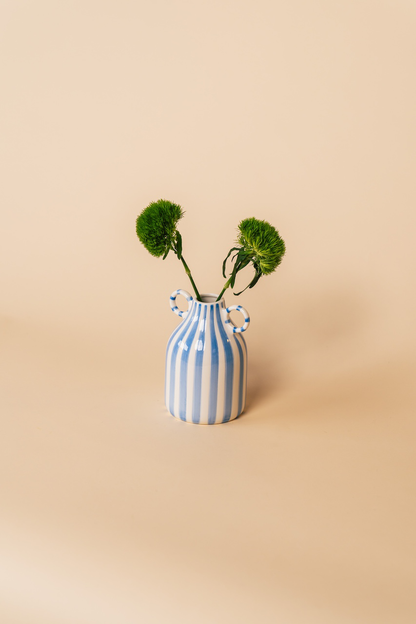 Blue and White Ceramic Vase with Handle