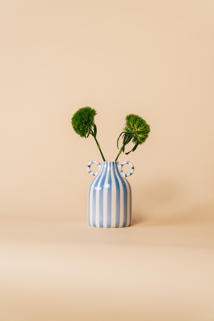 Blue and White Ceramic Vase with Handle