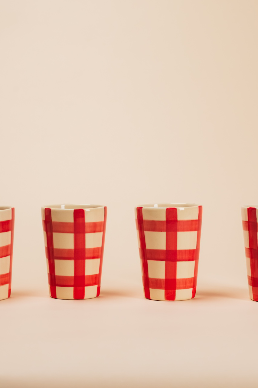 Ceramic Plaid Cup Set of 4