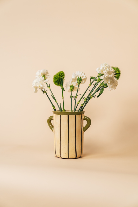 Ceramic Stripe Vase with Handles
