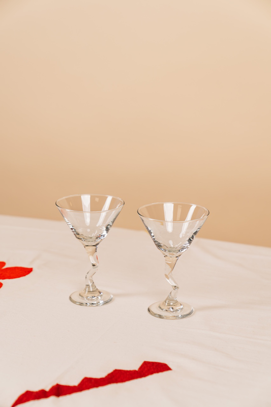 Clear Wavy Stem Martini Glass Large