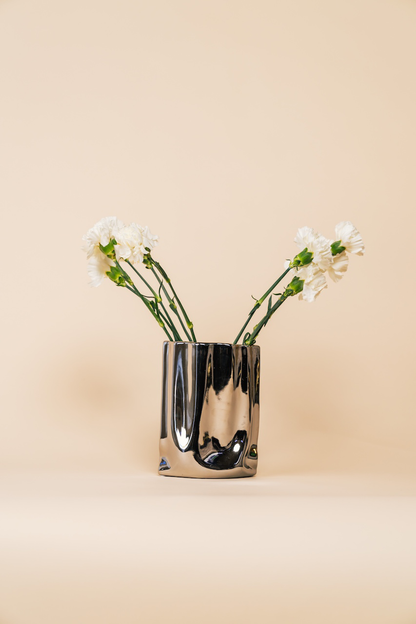 Crinkle Ceramic Silver Flower Vase