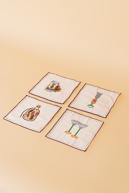 Embroidered Cotton Snack Napkin Set