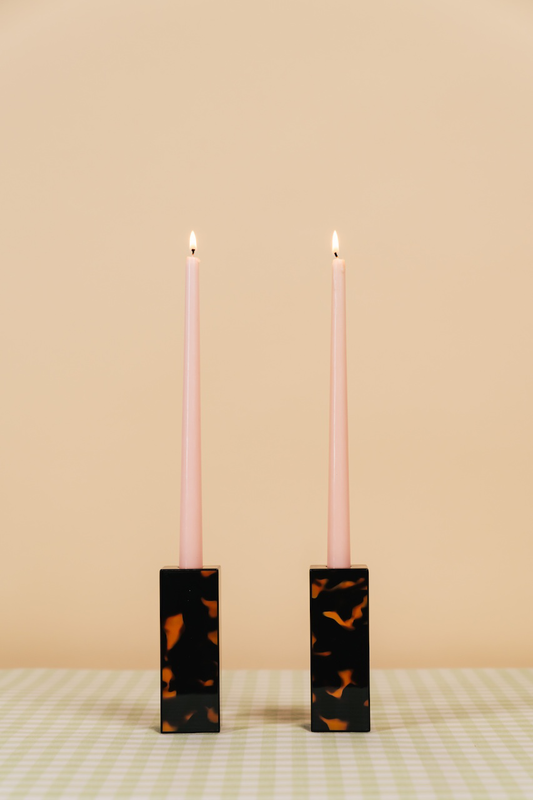 Faux Tortoiseshell Laqcuer Medium Candlestick Holder