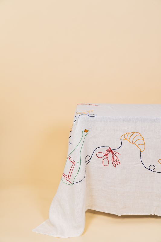 Fête Linen Embroidered Tablecloth