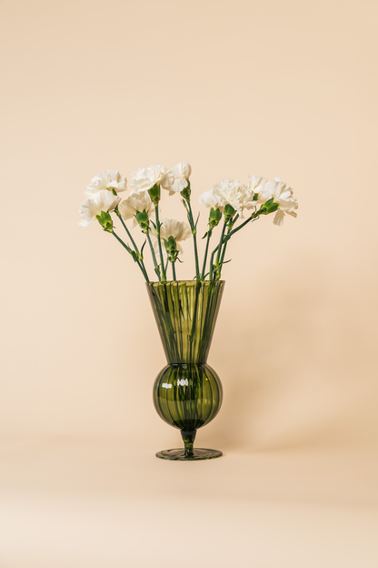 Fluted Green Glass Vase