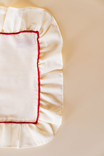 Frills Cream Red Linen Blend Napkin