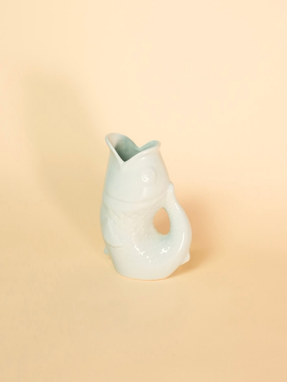 Frosted Blue Large Fish Pitcher Vase
