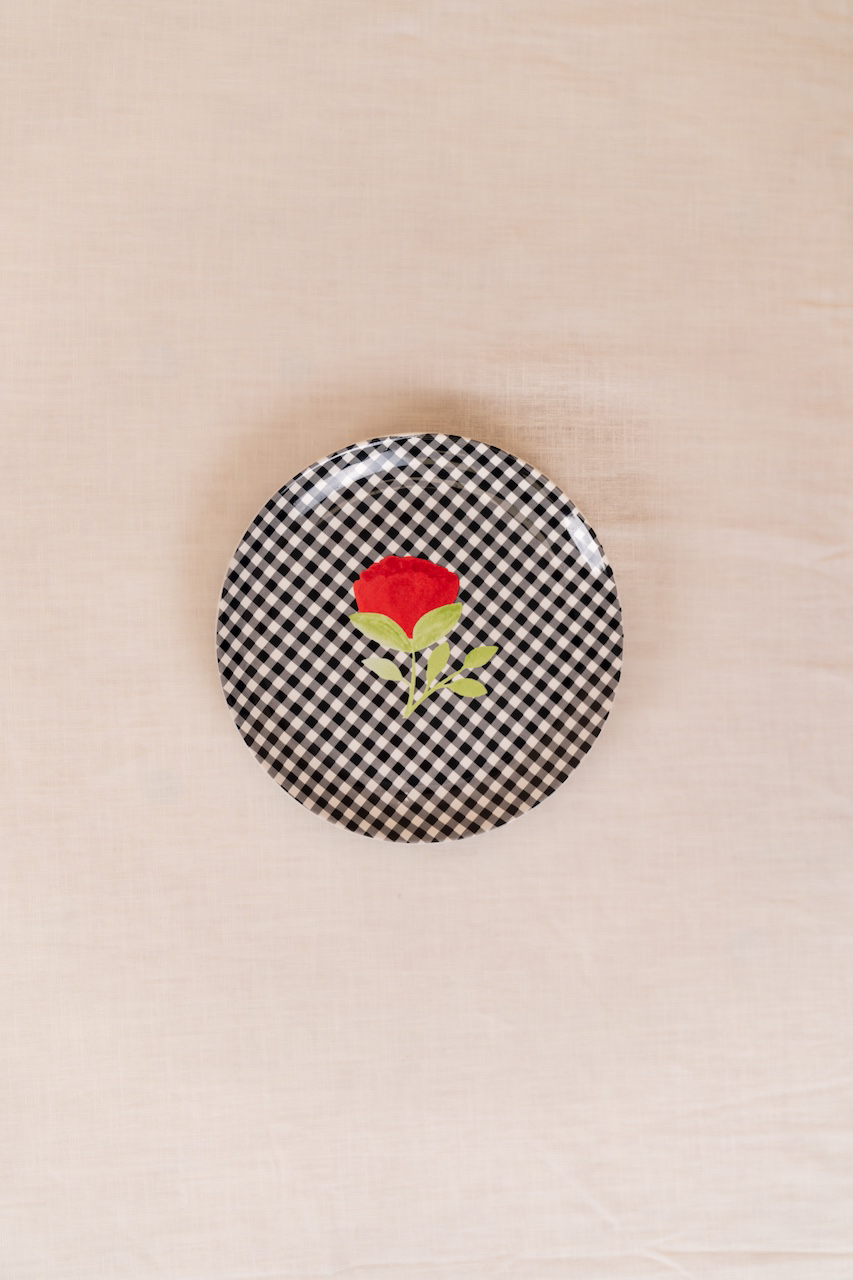 Gingham Floral Dessert Plate