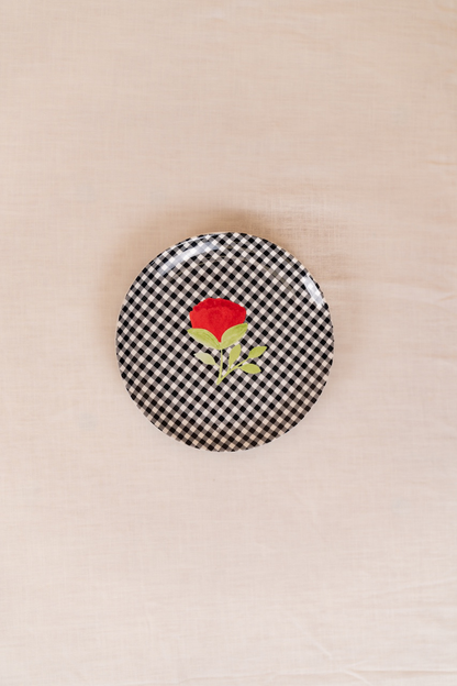 Gingham Floral Dessert Plate