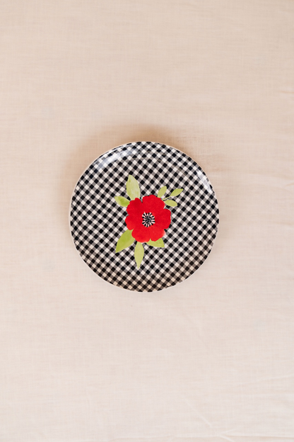 Gingham Floral Dessert Plate Set