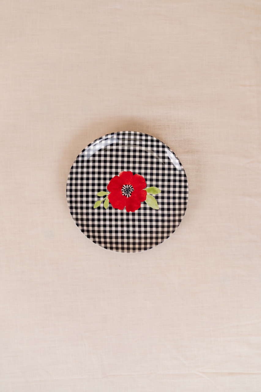 Gingham Floral Dessert Plate Set
